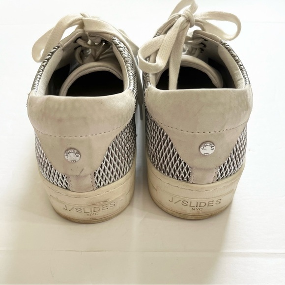 J Slides NYC Leather Sneakers White Silver Size 9 - Picture 4 of 8